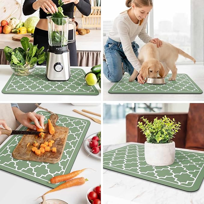 WISELIFE Dish Drying Mat Super Absorbent Drying Mat Large Dish Drying Mats for Kitchen Counter Easy Clean Dish Mat Kitchen Drying Mat16"x 24" Stylish Green