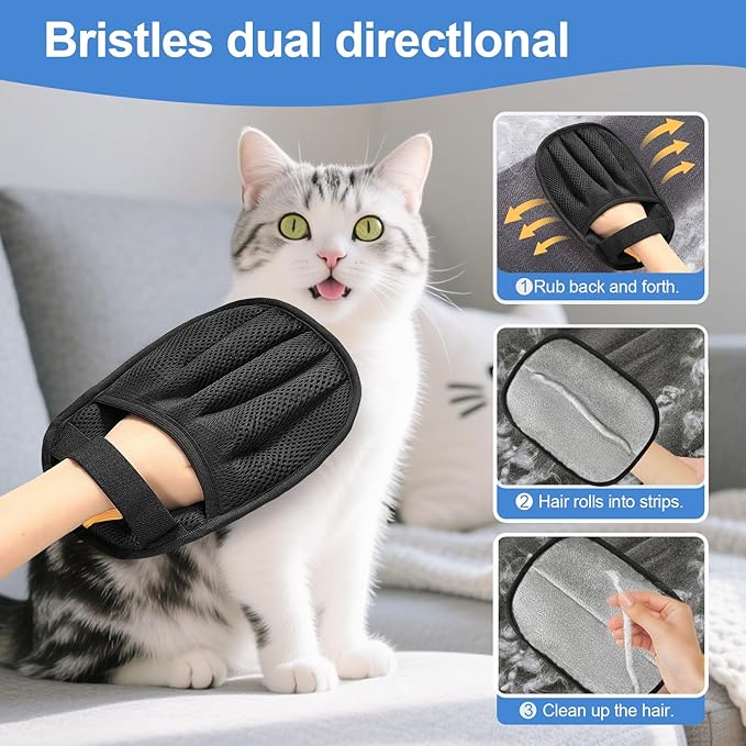 Pet Hair Removal Glove Cat & Dog, Electrostatic Reusable Hair Remover Tool | Upgraded washable 5-Finger pet hair remover works for laundry, couch, carpet & car seat, removes dog and cat fur easily