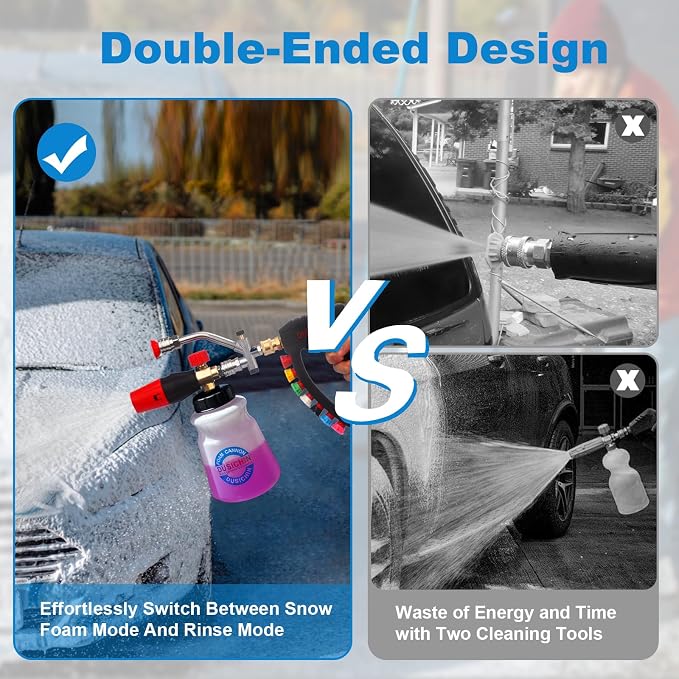 Pressure Washer Gun Swivel Joint 4000 PSI Snow Foam Cannon Dual-Ended Shift Valve 7 Nozzles, Foam Lance Kit Dual Connector 7 Pressure Washer Tip holders 3/8“ Fitting M22-14 M22-15 DUS2913
