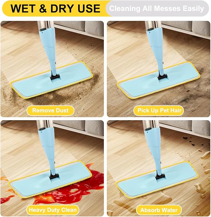 16.5 Inch Reusable Mop Pads Microfiber Spray Mop Replacement Heads for Wet/Dry Mops Compatible with Bona Floor Care System (6 Pack)