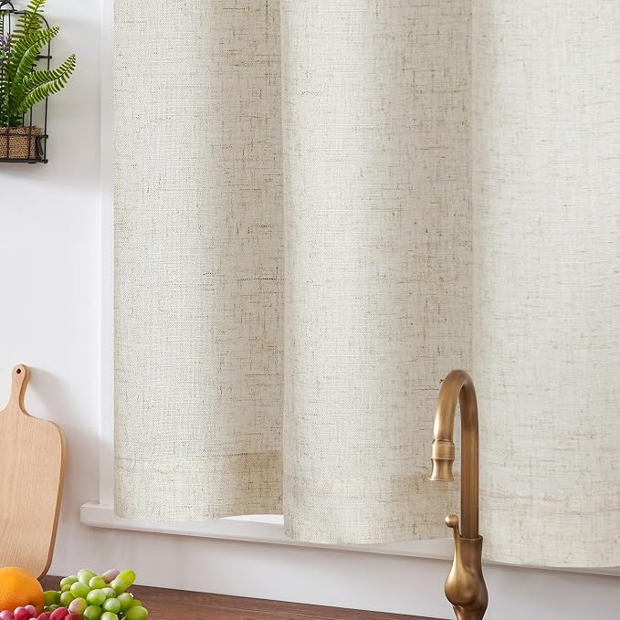jinchan Tassel Linen Tier Curtain, Back Tab, 50x24, 1 Panel, Natural | Light filtering, rod pocket, cafe curtains, machine washable, small window treatment, boho style, kitchen, laundry room