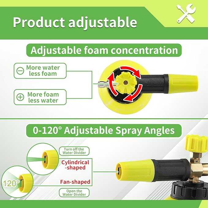 FIXFANS Foam Cannon, Compatible with Portland Husky and Ryobi Power Washer | Dual Connector Accessory, Replacement Gun Adapter, Double Tip Attachment Soap Cannon, 1/4" Quick Connect, 5 Nozzles, 1L