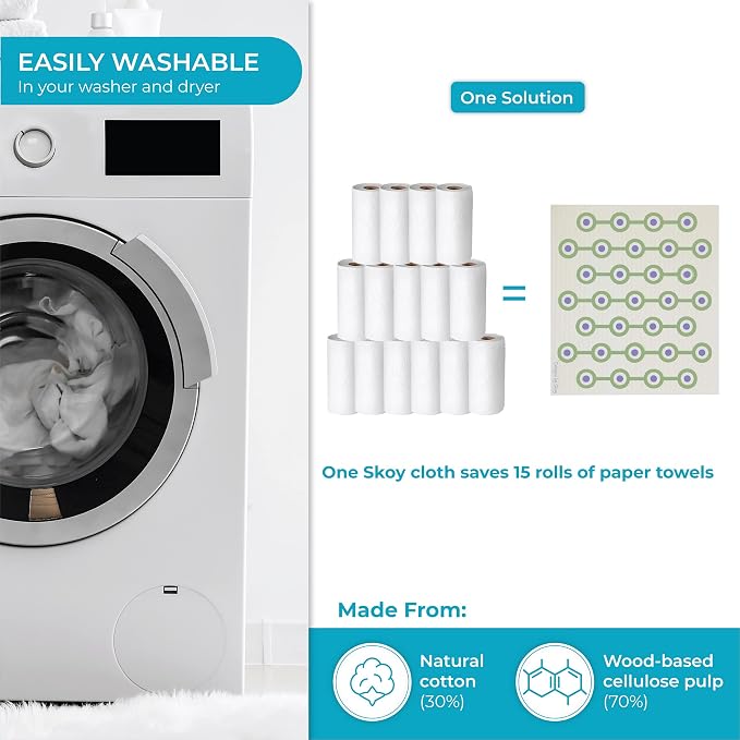 Skoy Cloth 2-Pack Eco-Friendly & Reusable Swedish Dishcloth, for Kitchen & Household Use, Plastic-Free Packaging, Dishwasher Safe, Designer Series – Connections/Sunburst, White Skoy Cloth