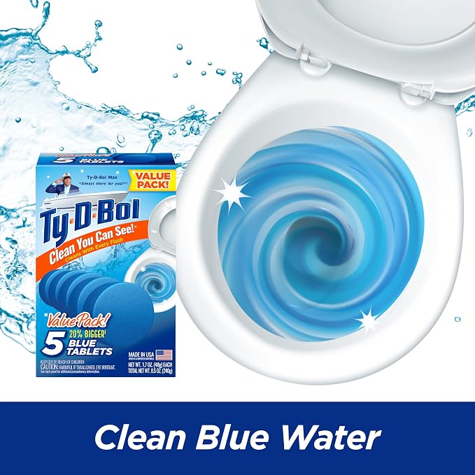 Ty-D-Bol Toilet Bowl Cleaner Tablets, Bleach-Free, 5 Pack | Automatic Drop-In, Removes Hard Water Stains, Removes Limescale, Removes Mineral Buildup