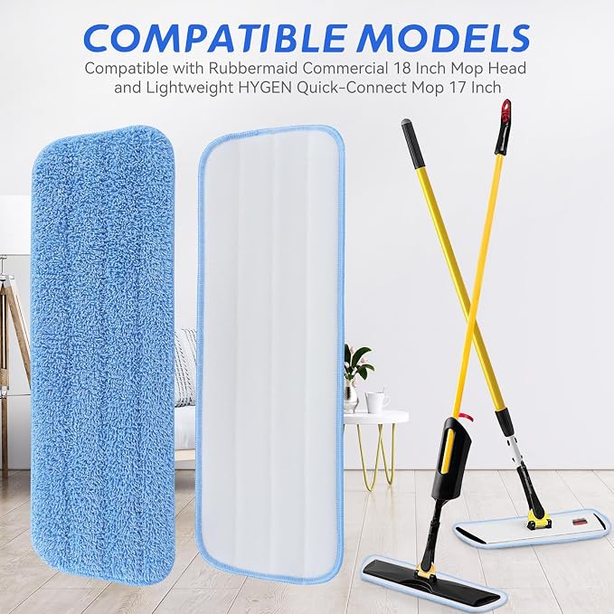 Replacement Microfiber Pad Fit for Rubbermaid Commercial 18 Inch and 17 Inch Mop - 10 Pack Wet & Dry Commercial Cleaning Reusable Refills Fit for Any Microfiber Flat Mop 18" 17" - Trapezium
