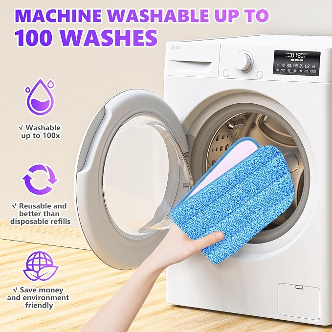 6 Pack Reusable Mop Pads Compatible with Swiffer PowerMop, Wood Floor Pads Microfiber Mop Replacement Refills Machine Washable for All Floor Surfaces