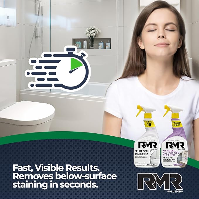 RMR Surface Saver System – Tub & Tile Stain Remover + All Natural All Purpose Cleaner, 2-Step Bathroom & Surface Cleaning Bundle for Tile, Grout, Shower, Tub, Counters & More, 2–32 Oz Bottles
