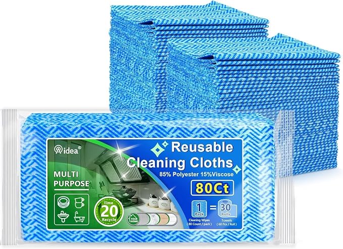 AIDEA Cleaning Wipes, Multi-Purpose Towel Reusable Cleaning Cloths-80Ct(1 Pack), Domestic Wipes, Dish Cloths-(12''x24'')