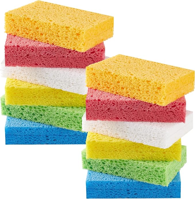 JOYMOOP Dish Sponge Scrubber, Cellulose Sponges Kitchen for Non-Scratch Washing Dishes, Household Cleaning Scrub Natural Sponge, Pack of 12 Colorful Sponges