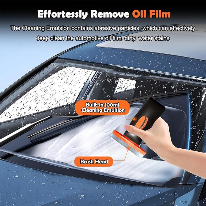 2pcs Car Glass Oil Film Remover,Glass Emulsion Cleaner,Roll-On Glass Compound with Cleaning Board,Restores Windshield Clarity for Safe Driving(2 pcs)