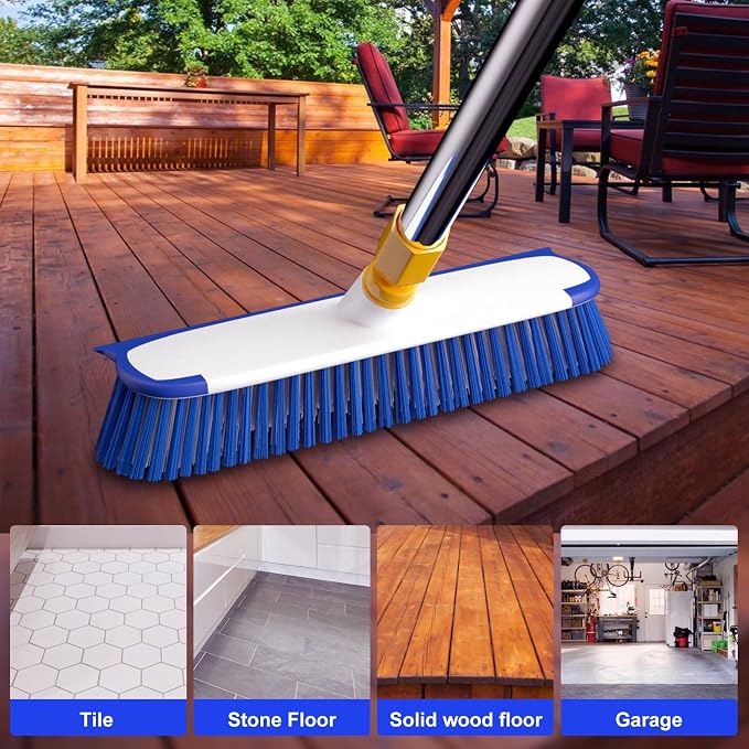 ITTAR 55" Extendable Floor Scrub Brush, 12" Wide Heavy-Duty 2-in-1 Scrub & Squeegee Deck Brush for Tile Grout Shower Floor, Kitchen, Restaurant, Patio & Garage Cleaning