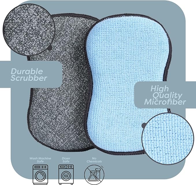Multi-Purpose Scrub Sponges for Kitchen By Scrub- it - Non-Scratch Microfiber Sponge Along with Heavy Duty Scouring Power - Effortless Cleaning of Dishes, Pots and Pans All at Once(6 Pack, Large)