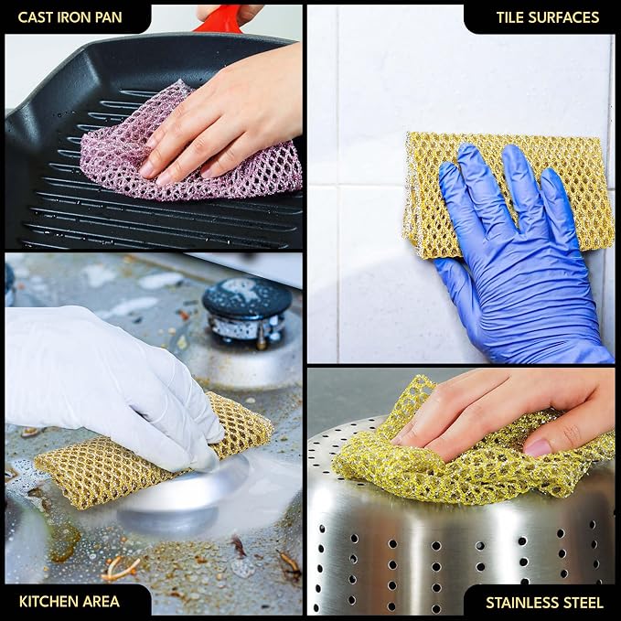 Non-Scratch Dish Scrubbers (3 Pcs) — Outlasts 7+ Sponges, Stays Odor-Free | Replace Smelly Kitchen Sponges | Non-Absorbent Mesh | Safe on Non-Stick, Cast Iron, Glass | Made in Korea Since 2012