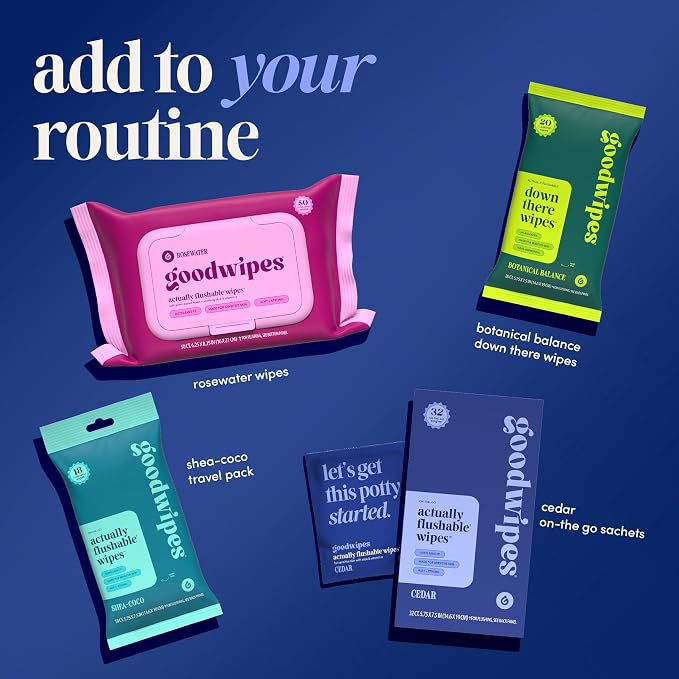 goodwipes Flushable Wipes for Women - Cedar Individually Wrapped Travel Butt Wipes To Go, Mini Purse & Festival Essentials for Adults, pH Balanced for Feminine Hygiene, 32 Count (1 Pack)