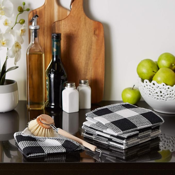 DII Scrubber Dishcloths Collection Windowpane Dishrag Set, 12x12, Black Buffalo Check, 6 Piece