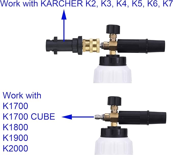 M MINGLE Foam Cannon, Compatible with Karcher K2-K7, 5 Nozzle Tips | 1L Adjustable Thick Foam Bottle, with 1/4'' QC Adapter, 1000-3000 PSI, Suits Cars, Motorcycles, Driveways and Windows