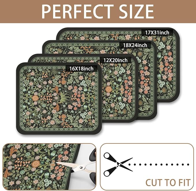 Vintage Floral Dish Drying Mat 18x24 Inch, Dish Mat Drying Kitchen Mats for Extra Large Absorbent Countertop, Aesthetic Boho Drying Matt Kitchen Counter Washable Heat Resistant Dish Drainer Rack Mat