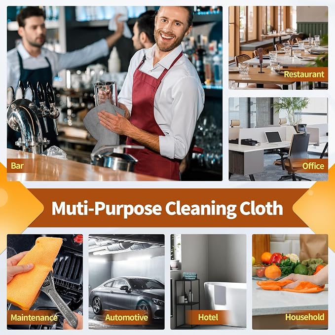 FIXSMITH Microfiber Cleaning Cloth -Pack of 8, Highly Absorbent Cleaning Rags(Grey&Orange), 16"X12" All Purpose Cleaning Towels for Housekeeping, Kitchen, Car, Reusable Microfiber Towels