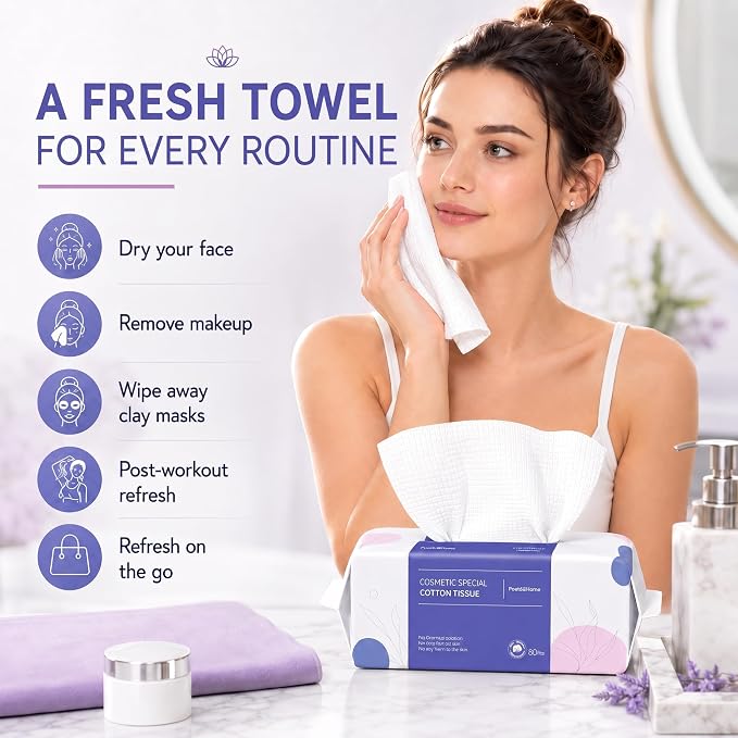PoeticEHome Extra Thick Face Towels Disposable | Cotton Soft Dry Wipes Biodegradable for Facial Cleansing & Makeup Remover (4 Pack)