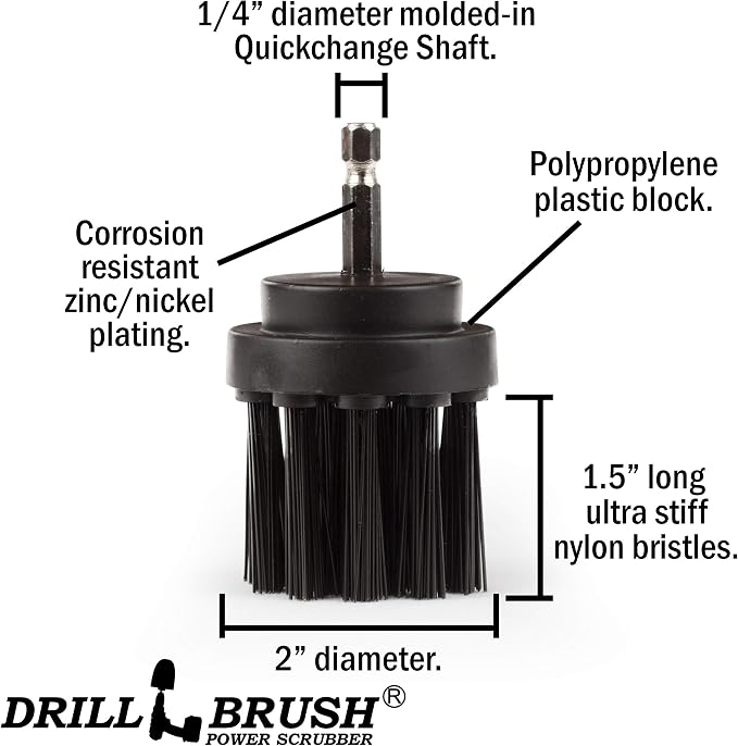 2in Long Black Ultra Stiff BBQ Grill Brush - Nylon Bristle Electric Spin Scrubber Drill Set - Spin Brush Rust Remover - BBQ Accessories - Essential Cleaning Supplies for Safe & Efficient Scrubbing