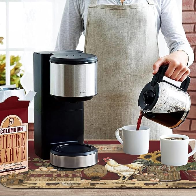 Kitchen Countertop Dish Drying Mat,Super Absorbent Coffee Bar Mat for Maker Espresso Machine, Anti-Slip Accessories for Kitchen Countertops 19x12 Inch