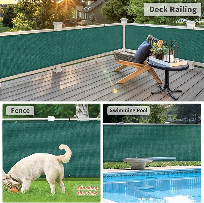 LOVE STORY 3' x 10' Balcony Privacy Screen Cover for Apartment, Dark Green | HDPE Fabric, 95% UV Block, Fence Cover for Patio Deck, Railing Screen for Porch, Privacy Protective, Custom Size Available