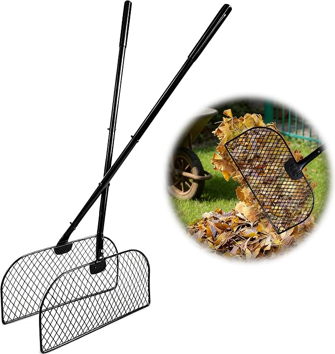 Leaf Grabber Rake with Long Handle，Leaf Picker Upper Grass Collector，Lightweight Metal Leaves Rakes， Efficient and Labor-Saving Yard Rake Leaf Grabber No Bending Over