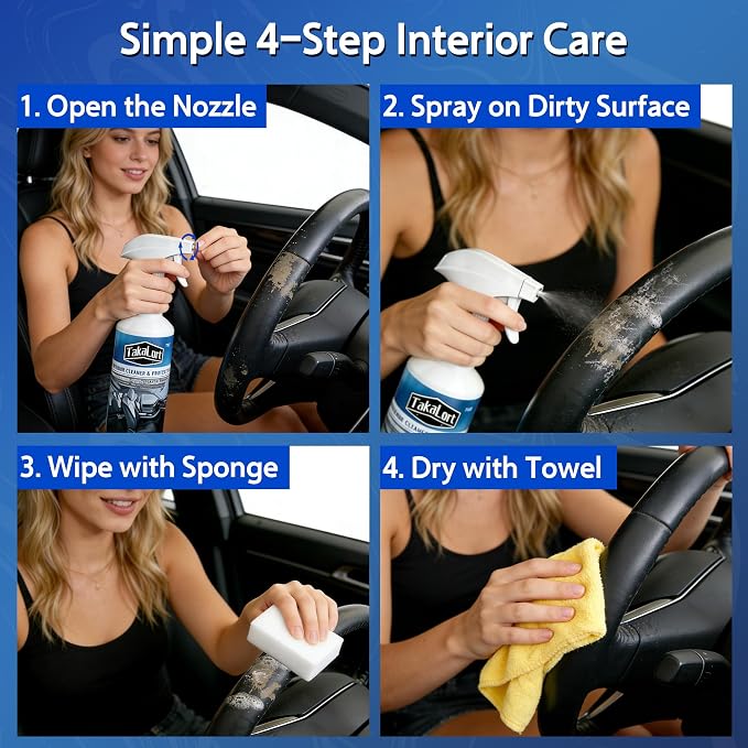 Car Interior Cleaner & Protectant, 32 Fl Oz Interior Detailer Spray – Cleans & Helps Protect Dashboard, Leather, Vinyl & Plastic, Includes Towel & Cleaning Sponge (Pack of 2)