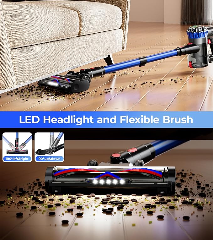Cordless Vacuum Cleaner, 600W 50Kpa 65Mins Cordless Stick Vacuum with Self-Standing, Touch Screen, Anti-Tangle Wireless Vacuum, Vacuum Cleaners for Home/Pet Hair/Carpets/Hardwood Floor