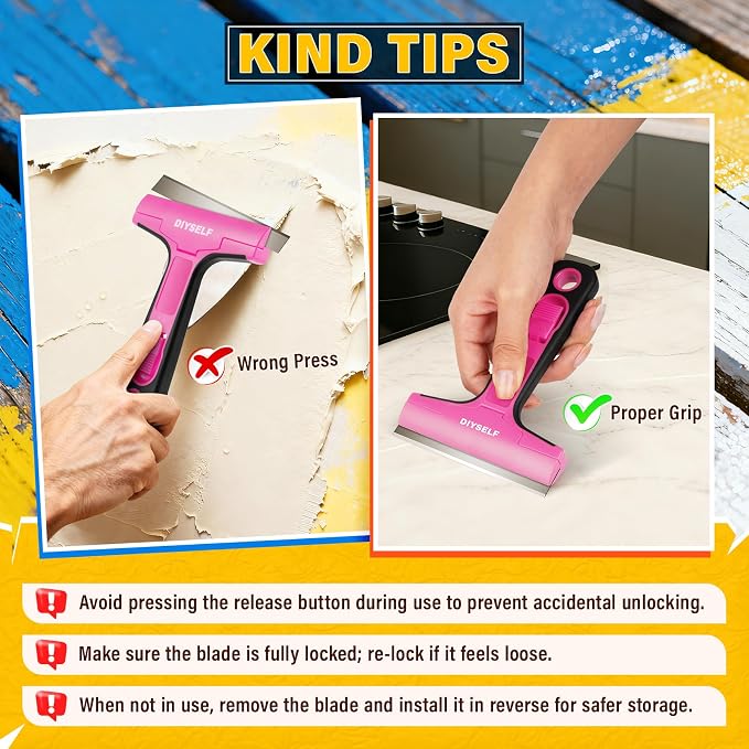 DIYSELF Window Scraper with 10 Extra 4" Razor Blades, Razor Scraper Tool | Wide Metal Blade, Paint Scraper for Glass, Windows, Decals, Adhesive, Cooktops, Ovens, Tile & Contractors & DIY Users