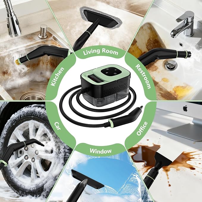 Steam Cleaner, Portable Steamer for Cleaning with 16pcs Accessories, 6-Level Adjustable and 15s Heat-Up, Handheld Steam Cleaner for Home, Tile, Dirt, Grout, Grease, Car Detailing
