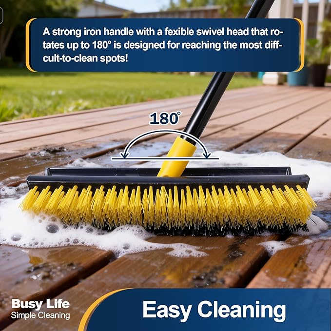 Yocada Double-Sided Floor Scrub Brush Triangle Brush Heavy Duty 65.5" | Corner Crevice Cleaning Stiff Bristle for Cleaning Patio Bathroom Garage Kitchen Wall Deck Tub Tile