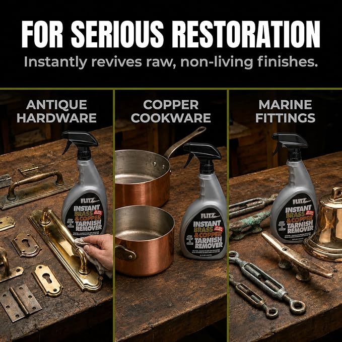FLITZ Instant Brass and Copper Tarnish Remover - 32oz Bottle of USA-Made Organic Rust Remover Spray (No-Rub) - Removes Stains & Oxidation from Glass & Aluminum - Brass Cleaners That Work (1 Pack)