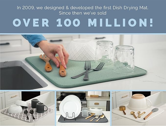 S&T INC. Dish Drying Mat XL, 18” x 24”, Absorbent Microfiber Kitchen Counter Mat, Dish Drying Pad for Dishes, Utensils, Pots and Pans, Extra Large, Pewter Grey Trellis