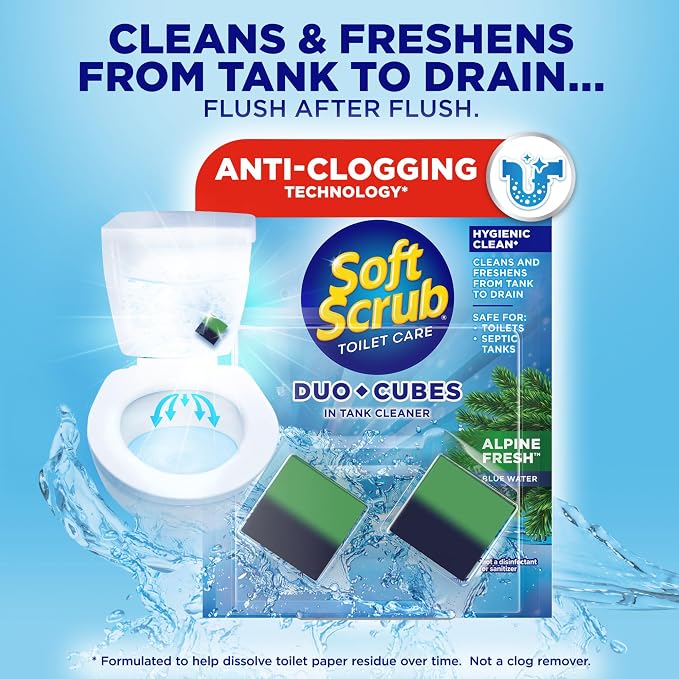 Soft Scrub In-Tank Toilet Cleaner Duo-Cubes, Alpine Fresh, 2 Ct (Pack of 7), Cleans & Freshens, Helps Fight Toilet Ring, Hard Water & Limescale Stains