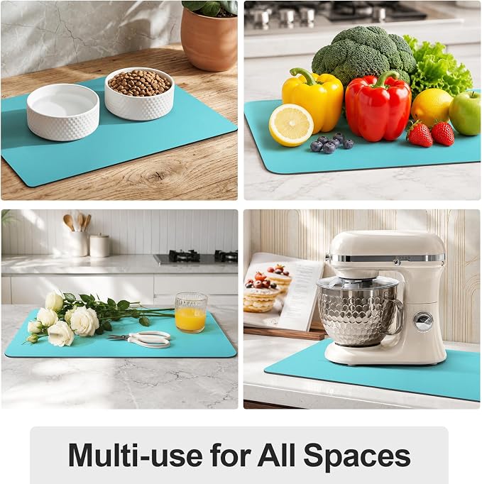 Ecotrim - Dish Drying Mat for Kitchen Counter | Coffee Bar Mat for Countertops | Heat Resistant Drainer Mat with Non-slip Rubber Backed | Hide Stain Kitchen Absorbent Draining Mat | Turquoise 18"x24"