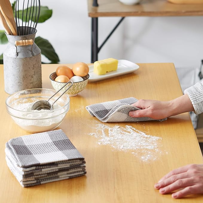 DII Scrubber Dishcloths Collection Windowpane Dishrag Set, 12x12, Gray Buffalo Check, 6 Piece