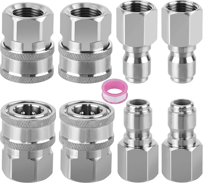 8 PCS Pressure Washer Quick Connect 3/8 Inch,Stainless Steel 3/8" NPT Female Thread Quick Connect Hose Fittings Adapter