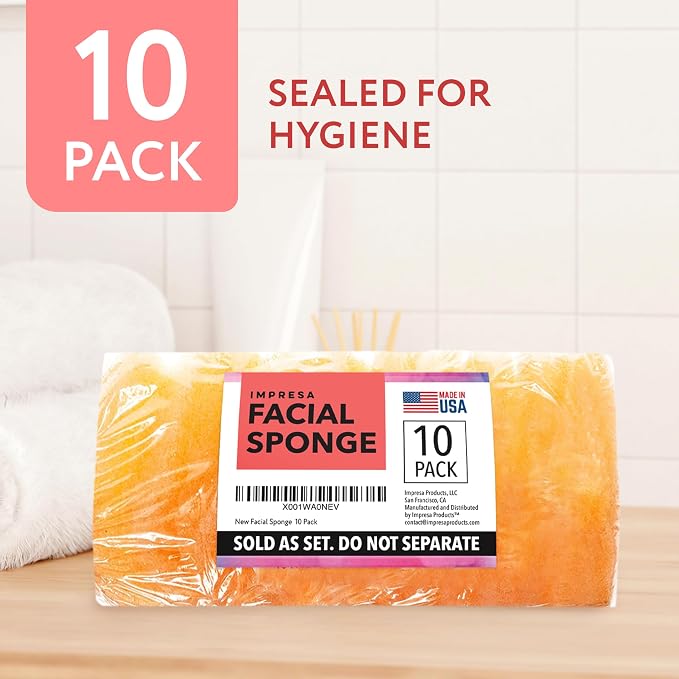 IMPRESA Facial Sponge - Daily Deep Cleansing Face Scrubber - Gentle Exfoliating Pads for Dead Skin Removal - Reusable Face Scrub Pads for Normal to Oily Skin (Natural, Regular)