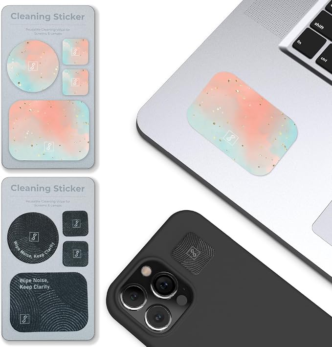 SleekStrip Portable Cleaning Sticker Pad Reusable Screen Cleaner Wipes Lens Cleaner Wipes for Phone iPad Car Touch Screen Display MacBook Computer Laptop Camera Lens Electronic TV Monitor - 2PK (8PCS)