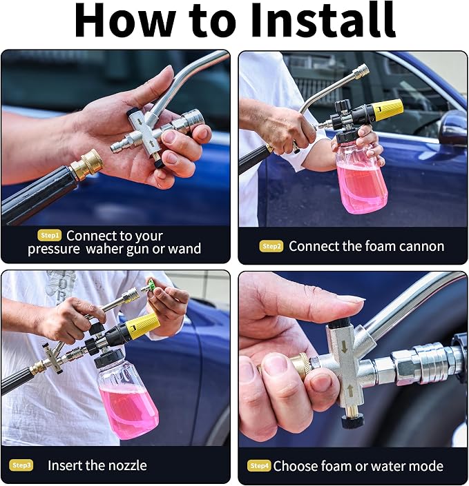 FENG PAI Foam Cannon for Pressure Washer with Dual-connector Accessory, 7 Power Washer Sprayer Nozzles, 1/4" Quick Connect Double Tip Attachment Soap Bottle Sprayer Soap, 3600 PSI (Clear)