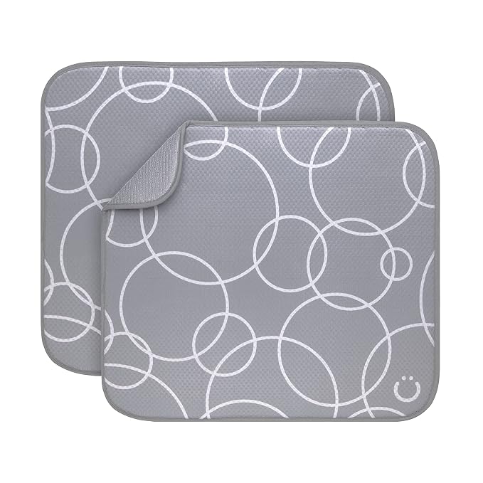 Ubbi Microfiber Dish Drying Mat, Gray 2-Pack | Baby Bottle Drying Mat, Kitchen Counter Dish Mat for Drying Utensils
