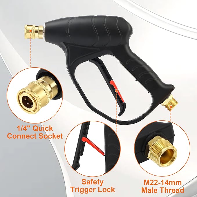 JOEJET Pressure Washer Gun and Foam Cannon Kit, M22-14mm | 1/4" Quick Connect Dual Wand with 1 L Bottle and 5 Nozzle Tips, Not for Garden Hose or Faucet