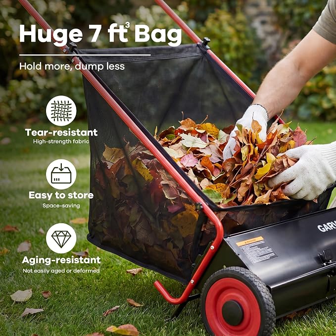 26-Inch Push Lawn Sweeper, Heavy Duty Leaf Sweeper with 4 Brushes & 7Cu.ft Bag, Adjustable Height Steel Frame Leaf,Manual Yard Sweeper for Collector for Yard, Lawn, Garden, Patio