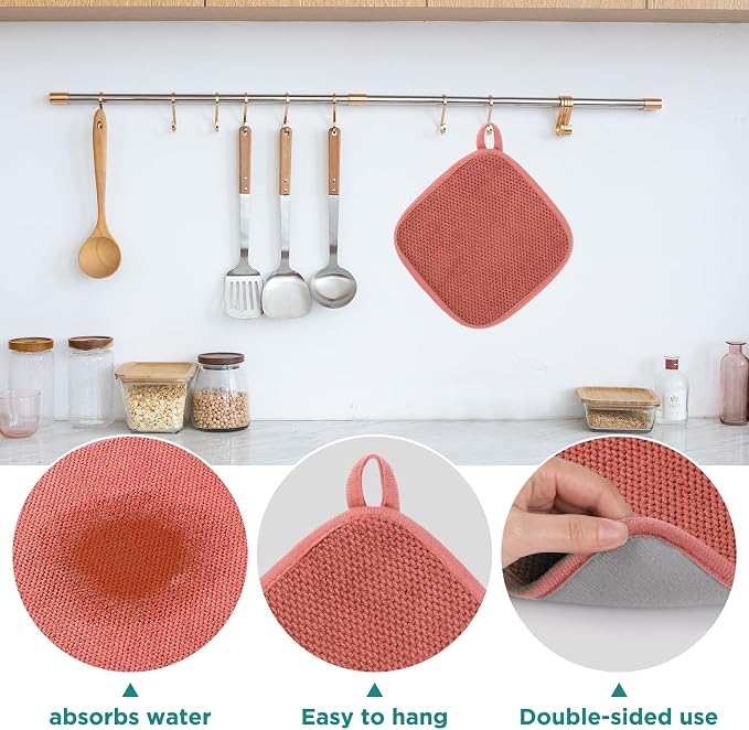 GeeRic Microfiber Dish Drying Mat, Super Absorbent Kitchen Dish Drying Pad, Reversible for Countertop, 7*7 inch Red