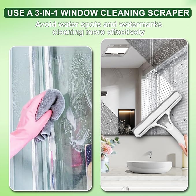 3 in 1 Window Cleaning Scraper, Window Squeegee with Sprayer, Window Cleaning Scraper for Windows, Walls, Car Windshields, Bathrooms, Kitchens, All-Purpose Window Cleaner Tool (White)