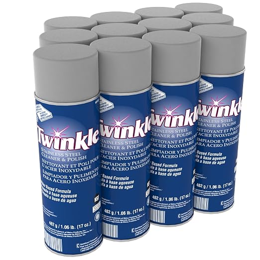 Diversey 991224 Twinkle Stainless Steel Cleaner & Polish, Removes Tarnish from Brass, Aluminum & Chrome, Lemon Scent, Aerosol Spray, 17-Ounce (Pack of 12)