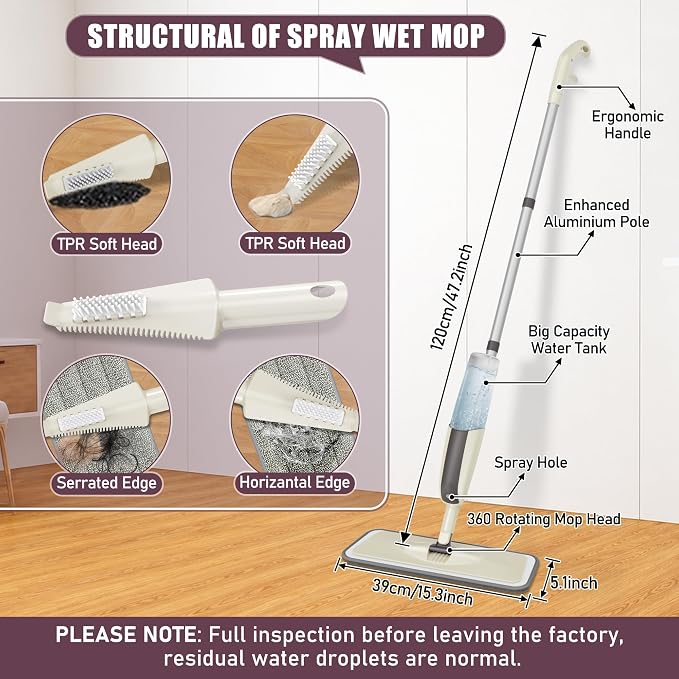 Spray Mops for Floor Cleaning: MEXERRIS Wet Mop with 3 Washable Pads for Swiffer Powermop - Floor Mop with Refillable Bottle - Home Commercial Dust Mops for Hardwood Laminate Ceramic Tiles