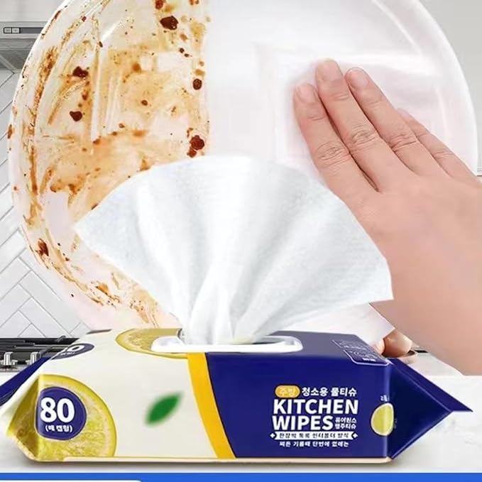 Kitchen Cleaning Wipes (80 Count) – Professional Grease & Oil Remover for Microwave, Air Fryer, Cooktops, Stoves & Appliances – Multi-Surface Disposable Cloths for Sparkling Clean Surfaces