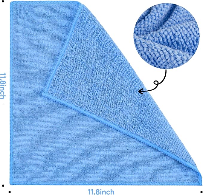 TEAWOO 10 PCS Blue Microfiber Cleaning Cloths, Highly Absorbent Microfiber Towels for Car, Kitchen, Bathroom and Household Cleaning, 11.8" X11.8